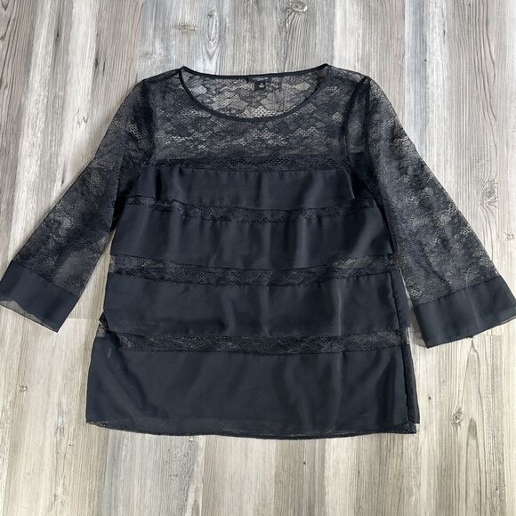 Ann Taylor Tops - Ann Taylor Mixed Media Lace Witchy Gothcore Layering Top Size Medium